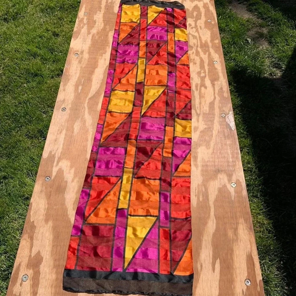 Vibrant vintage color block scarf stained glass, whimsy, spring summer, colorful